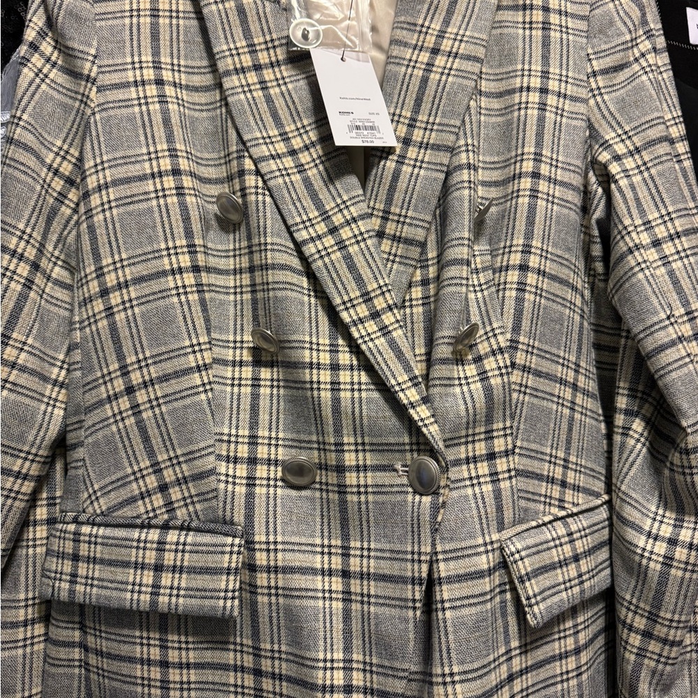 Nine West Gray and Cream Plaid Blazer